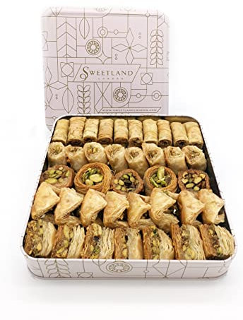 Sweetland London Premium Pistachio Baklava Selection – 1 kg | Handmade Traditional Lebanese Baklava Treat Selection | Great Gift for Ramadan, Mother's Day, Easter, & Eid | UK Made | Tin Gift Box