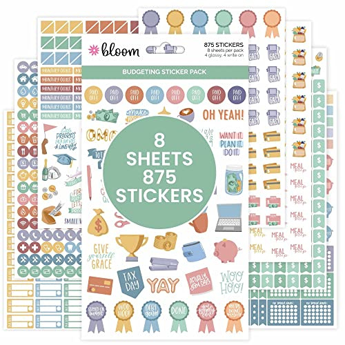 bloom daily planners Budget Planner Stickers for Personal Finance, Budgeting, Money, Bill, Debt and Expense Tracking (8 Sheets, 875 Stickers per Pack)