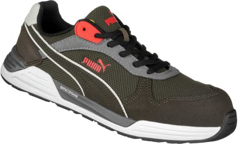 PUMA Safety Frontside låg arbetssko säkerhetssko S1P ESD HRO SRC glasfiberlock penetrationsskydd halkfri värmebeständig metallfri män, Brun murgröna, 41 EU