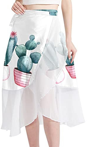 Cactus in Pink Pot Women Beach Sarongs Sheer Cover Ups Chiffon Bikini Wrap Skirt for Swimwear