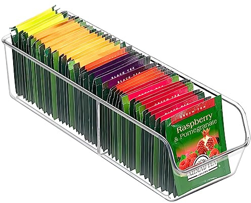 FUCDTEFC Tea Bag Organizer, Tea Bag Holder Box Storage Bin, Clear Tea Packet Plastic Drawer, Sugar Packet, Coffee, Condiment, Spice Bag Holder for Kitchen Cabinet, Countertop, Fridge