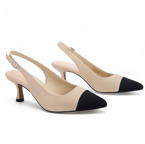 Ankis Women's Slingback Kitten Heels Closed Pointed Toe Low Heel Pumps Comfortable Dress Shoes for Wedding Party Work Office Business Casual Daily Wear 2.5inch Nude Black