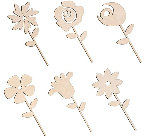 Träblommor, set för målning, träfigurer, pyssel, storlek, träformer, träskivor, träskivor, gör-det-själv 6 st 10 cm, dekoration, trä, blommor, träfigurer, trähänge, trähjärtan, dekoration blommor