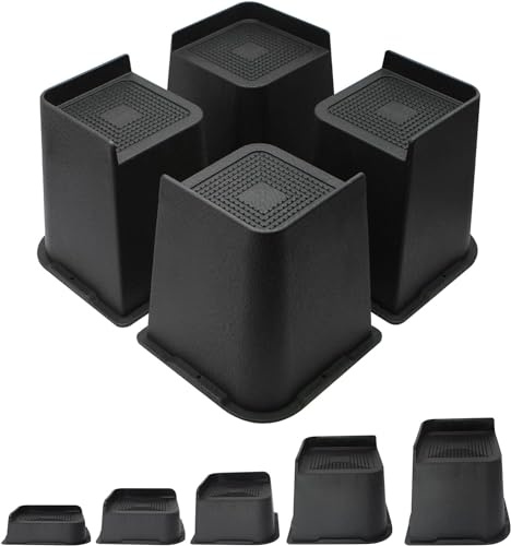 MYMULIKE Sänghöjare 15 cm kraftiga möbelhöjare, upp till 600 kg L formad design sänglyft block för soffa skrivbord soffa bord bokhylla (svart 4-pack)