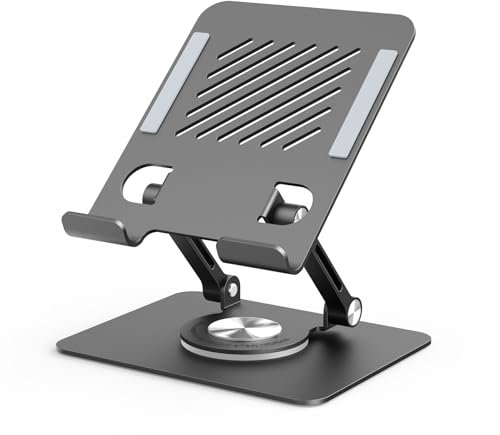 JOIOT für Tablet Ständer Verstellbarer Halterung Aluminium 360° Drehbar Faltbar iPad Ständer für Tisch Kompatibel mit Ipad Handy Tablet bis 13 Zoll Silber Schwarz