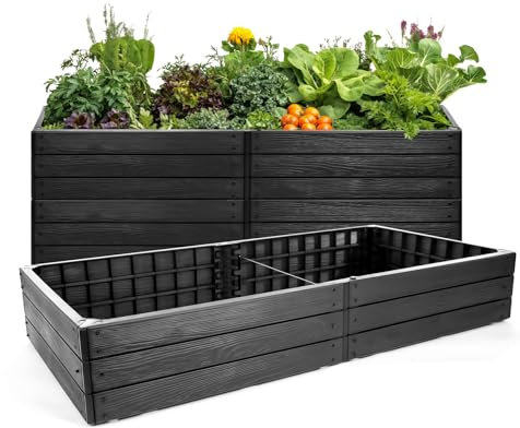 BigDean 2 Stück XL Hochbeet für Garten aus wetterfestem Kunststoff 150x76 cm in Anthrazit – Palettenrahmen faltbar, steckbar & stapelbar – ideal für Pflanzen, Gemüse & Kräuter – Made in Europe