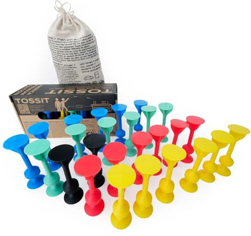 TOSSIT Juego Dardos de Silicona Ventosa - Juega con Familia y Amigos, Modos Petanca o Bocha y más! Ideal Interior Exterior, Diversión Portatil Todas Las Edades! Party Pack: 4 Colores + 2 Negros
