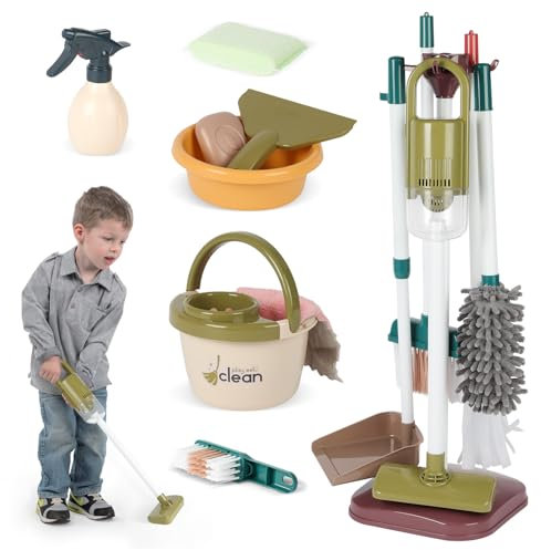 Vicloon Kinderstaubsauger mit Saug, 15 PCS Putzset für Kinder, Spielzeugstaubsauger für Kinder ab 3 Jahren, Pretend Rolle Spielen Housekeeping Spielzeug Set mit Schwamm Lappen Reinigungswerkzeuge