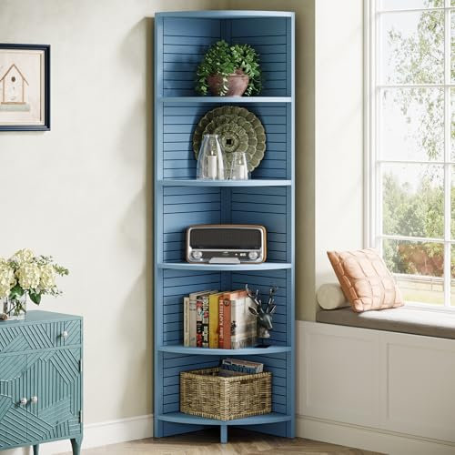 Tribesigns Eckregal mit 5 Ebenen, 180 cm hoch, Industrie-Stil, platzsparendes Eck-Bücherregal für Wohnzimmer, Schlafzimmer, Badezimmer