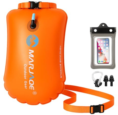 2 en 1 Bolla Natación y Mochila Estanca, 20L Boya Natacion Aguas Abiertas, Boya Hinchable con Funda Impermeable para Móvil, Pinzas para Nariz y Tapones para Oídos, para Kayak, Triatlón, Surf y Snorkel