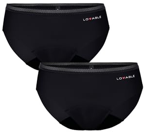 Lovable Slip da Ciclo Mestruale Flusso Medio | Mutande Invisibili in Microfibra, Lavabili e Riutilizzabili | Bi-Pack Period Panties Donna x2, Nero, XS