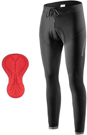 ROCKBROS Pantaloni Lunghi da Ciclismo da Uomo con 3D Gel Imbottito, Pantaloni a Compressione Termica Bici Caldo Antivento e Traspirante, per Running MTB Bicicletta, Nero, S