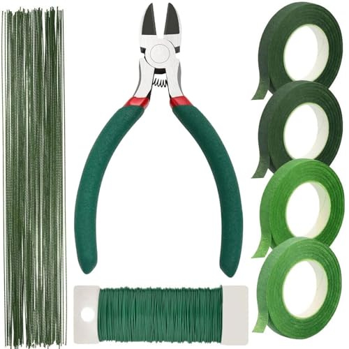 Florist Wire and Florist Tape Arrangement Tools Kit with Wire Cutter, Floral Tape and Floral Wire for Bouquet Stem Wrap Florist, Craft Beading & Wreath Making Supplies