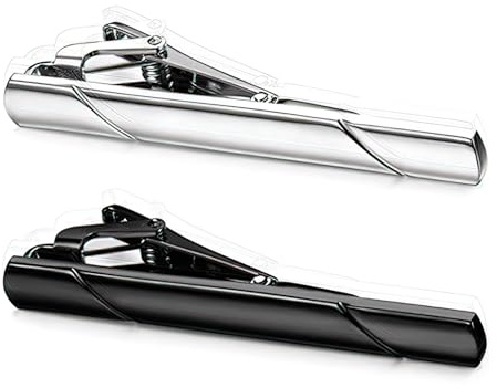 2 Pièces Pince à Cravate Homme,Slim Epingle a Cravate Homme,Classique,Métal, Argent et Noir,pour Mariage et Affaires