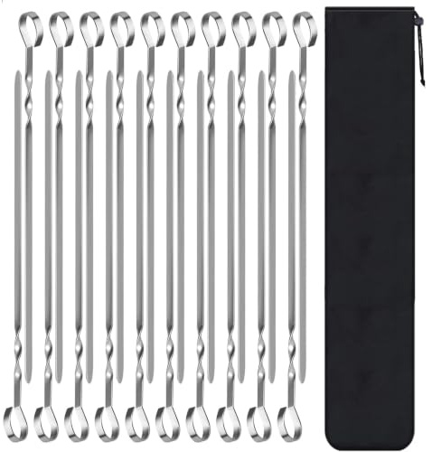 20 brochetas para barbacoa de acero inoxidable, 36 cm, brochetas reutilizables, brochetas de kebab, pinchos para barbacoa, carne, verduras, pan de palo para barbacoa (plateado)