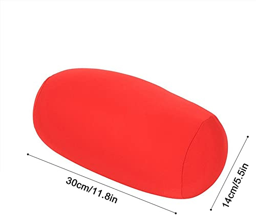 Aramox Rullkudde Microbead Sovkudde 30 X 14 Cm med Polyesteröverdrag Hals Handledsstöd Mjuk Ryggkudde för Resor Hemmakontor Stol Soffa Sovrum (Klarröd)