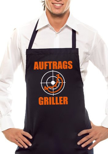 Auftrags-Griller - Zweifarbig - Grillschürze Schwarz/Orange-Weiss