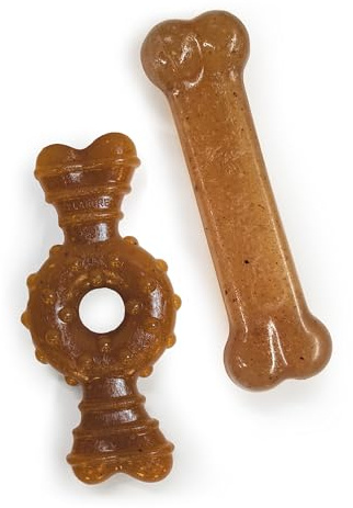 Nylabone Puppy Chew Toy Twin Pack - Puppy Chew Toys for Teething - Puppy Supplies - Chicken Flavor, Medium/Wolf (2 Count)