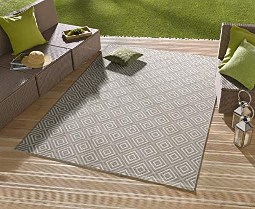 NORTHRUGS In- und Outdoor Teppich Karo 160x230cm - Wetterfest Modern Geometrisches Muster Kariert Allover Design Läufer für Balkon Terrasse Garten Wintergarten Wohnzimmerteppich Wasserfest in Grau