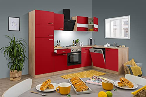 Küche Küchenzeile Küchenblock Winkelküche Eiche Rot Merle 280 x172 cm Respekta