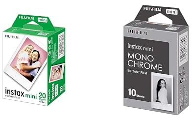 Fujifilm - Twin Films pour instax mini - 86 x 54 mm - 10 feuilles x 2 paquets + Fujifilm 70100137913 instax mini Développement Instantané Monochrome