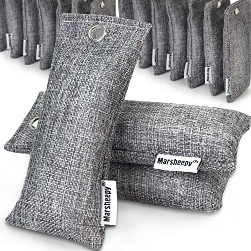 Marsheepy 24 Pack Charcoal Shoe Deodorizer Bags, Bamboo Charcoal Air Purifying bags, Odor Absorber, Odor Eliminator for shoes, Home, Closet, Pet（24X50g）