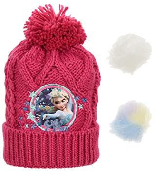 Disney Fryst Elsa Vintermössa för flickor med 3 utbytbara pompoms, rosor, 52