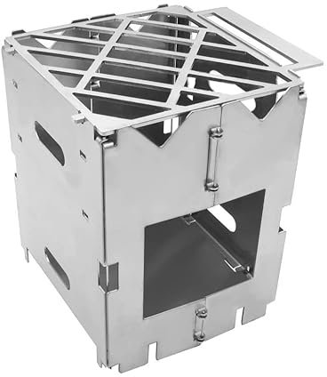 Campingkocher | Hobo-Kocher | Ofen | Outdoor-Herd | Mini-Grill | Klappbar Faltbar | Kompakt | Holz Spiritus Trockenbrennstofftabletten| Edelstahl | Made in EU!