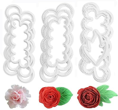Fondant Icing Tool, 9Pcs Roses Carnations Peony 3D Petal Cake Cutter Flower DIY Baking Accessories