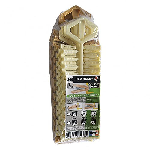 Red Head Assortiment de 200 Chevilles à Expansion grapex, Diam.6 x L.25 mm