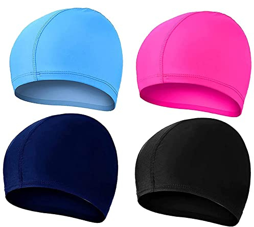 4 Pcs Swimming Caps for Kids Girls Boys and Adult Teenager,Comfortable Light Swimming Caps,Super Stretch No Pull Hair Swimming Hats for Long and Short Hair