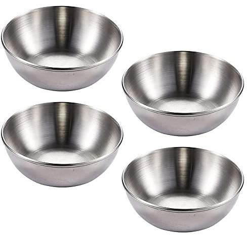 Qanye 4 Pièces Bols Ronds en Acier Inoxydable - Bol de Service, Trempette, Sauce, Épices, Snacks - Petit Format - Argent