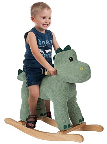 BAKAJI Dinosauro a Dondolo Giocattolo Cavalcabile per Bambini con Suoni Realistici e Struttura in Legno e Tessuto di Qualità Giochi Prima Infanzia Dimensione 64 x 26 x 55 cm
