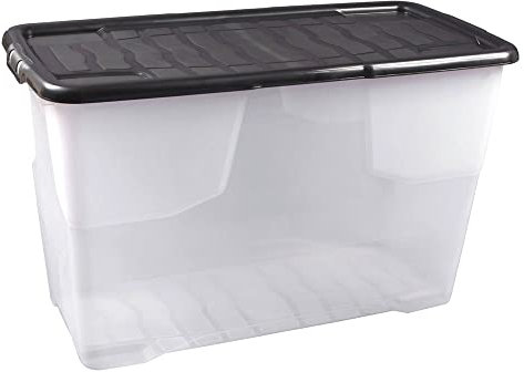 Strata Curve Große Aufbewahrungsbox mit schwarzem Deckel,100 Liter, 80x40x48cm - transparent