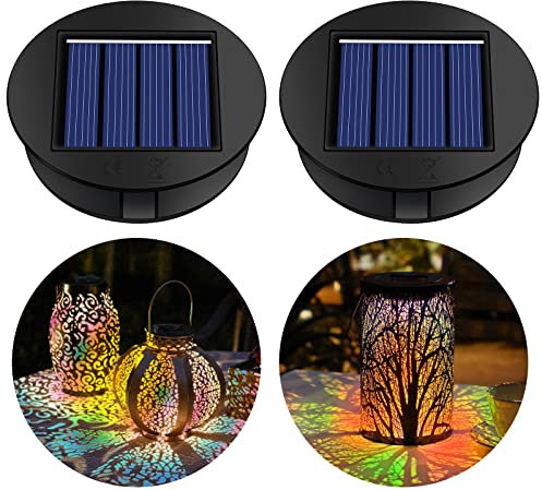 Herefun 2 Solarleuchten Ersatz Top, Solarlaternenlampe mit LED Leuchtmitteln Solarpanel Solar Lampe Outdoor Laterne Deckel Glühbirne Ersatzteil für Gehweg im Outdoor Hängelaternen DIY Garten Decor