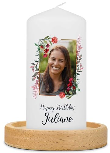 GRAVURZEILE Bedruckte Kleine Kerze - Geburtstagskerze Happy Birthday Foto - Personalisiert mit Name & eigenem Foto - brilliant bedruckte Kerze zum selbst gestalten - Farbe: Rosa