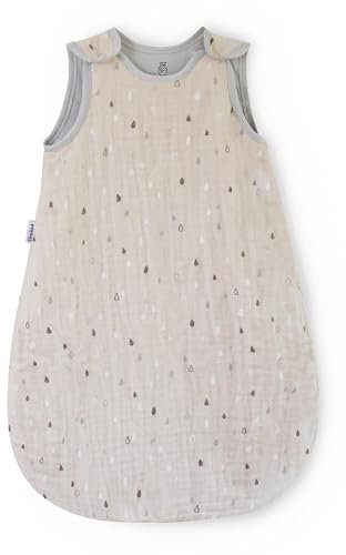 Ehrenkind® Baby Sommerschlafsack Rund Musselin | aus weicher OEKO-TEX zertifizierter Bio-Baumwolle | Sommer Baby Schlafsack Baby 1 TOG Gr. 62/68 Natur-Graue Tropfen