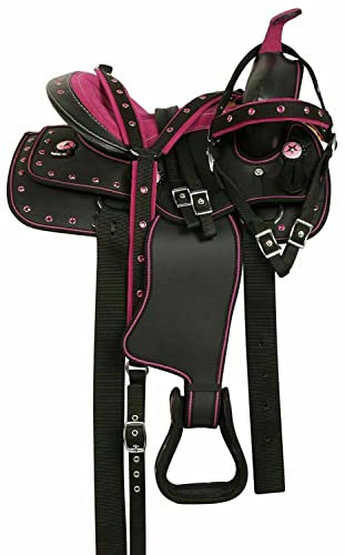 WILD RACE Wunderschöner Designer-Westernsattel aus synthetischem Barrel Racing/Beautiful Designer Synthetic Western Barrel Racing Western Saddle (16, Pink-Black)