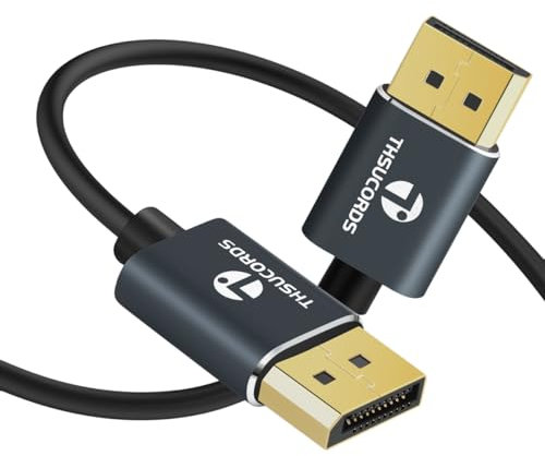 Thsucords Câble DisplayPort 1M, Certifié Ultra Fin & Flexible Cable 8K 4K Displayport 1.4, Supporte 8K@60Hz, 4K@120Hz,32.4Gbit/s,pour Moniteur Gaming,PC, Carte Graphique