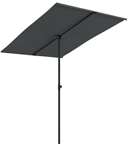 FIRBNUS Parasol de balcon avec mât en aluminium - Parasol de marché - Pied inclus - Mécanisme à manivelle simple - Résistant à l'eau et à la saleté, anthracite, 200x150x215 cm