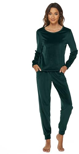 Ietaoo Completo Sportivo Donna Tute da Ginnastica da Donna Inverno Velluto 2 Pezzi Homewear Manica Lunga Pullover + Pantaloni Tute Sportiva Casa Pigiama Set Verde S