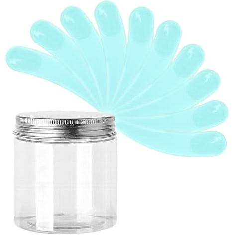 SKYPRO 50 mini spatole per cosmetici, palette ricurve, cucchiaio per maschera per trucco, crema per occhi, crema per occhi, strumento di bellezza per il viso, con bottiglia trasparente in PET - blu