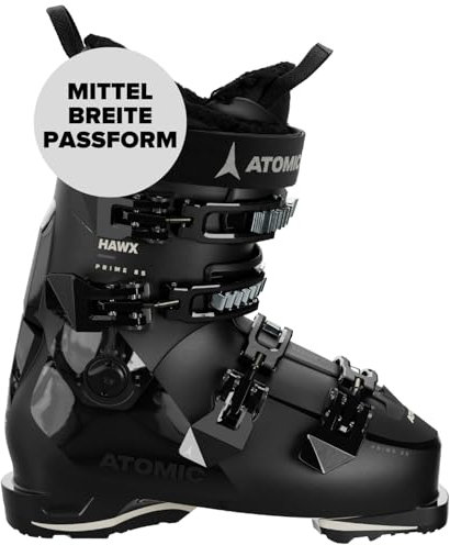 ATOMIC HAWX PRIME 85 W Skischuhe Frauen - Größe 25/25.5 - Alpin-Skischuh in Black/Stone - Boots mit 3D Knöchel & Ferse für präzisen Sitz - mittelbreite Skistiefel für Fortgeschrittene