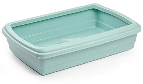 AC - Arenero para Gatos con Pala, Bandeja higiénica con Borde Alto extraíble, gatera, Caja de Arena higiénica, Fabricado en España, 47 x 31 x 10 cm (Verde Pastel)