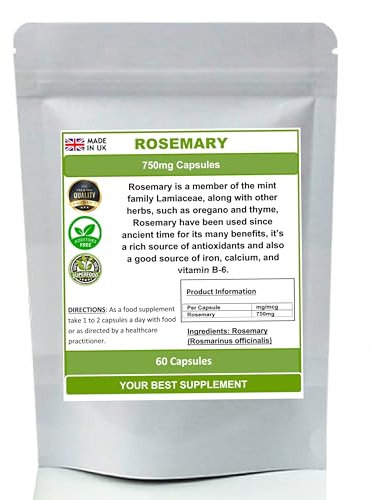 Rosemary Capsules 750mg 100% Natural Pure no additives (High Strength) (60)