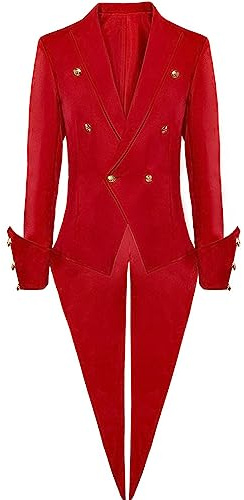 BVEBJDX Mens Gothic Red Tailcoat Steampunk Jacket UK Sale Clearance Vintage Medieval Tuxedo Jackets Man Victorian Uniform Double-Breasted Tail Coat Notched Lapel Suit Coats Halloween Cosplay Costumes