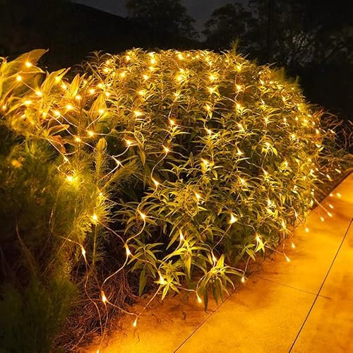 Eulenke lichternetz außen & innen 2x2m, 200 LEDs Warmweiß lichternetz mit 8 Modi + Memory-Funktion, IP44, zur Dekoration von Balkonen, Gärten und Häusern verwendet werden