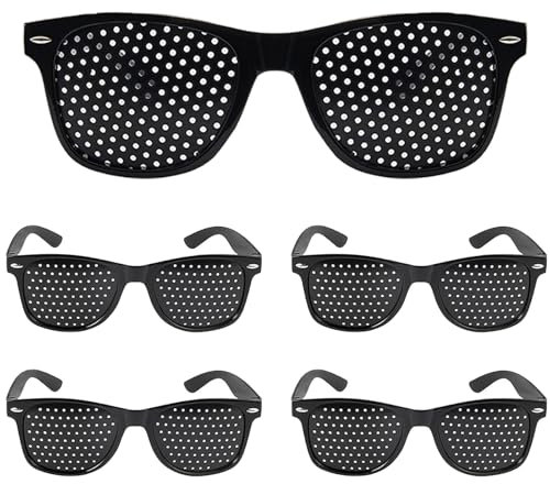 Tcnzdy 5 Stück Rasterbrille, Komfortable Lochbrille für Augentraining, Schwarze Pinhole Glasses Mit Faltbaren, Augen-Training