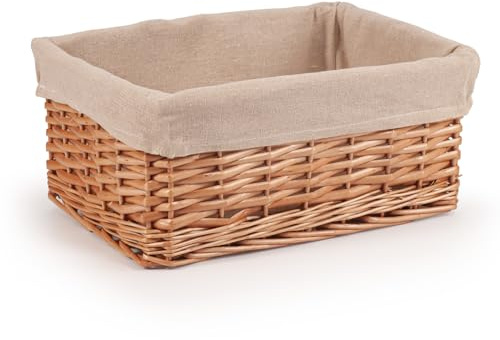 Woodluv Willow Wicker Storage Basket for Shelves, Gift Hamper Basket, Multi-purpose Decorative Organiser Baskets, Medium - Natural