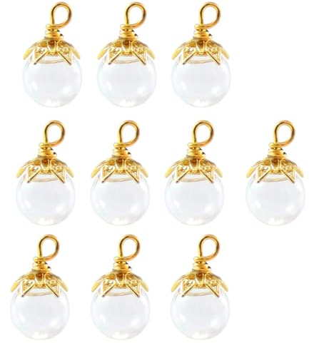 Förpackning med 10 miniatyrrobusta glasflaskor med silverhatt modetillbehör för kreativa eleganta hängesprojekt